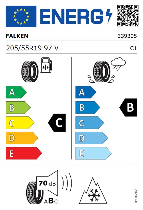 Tyre Label for Falken Euroall Season AS210 205/55R19 97V