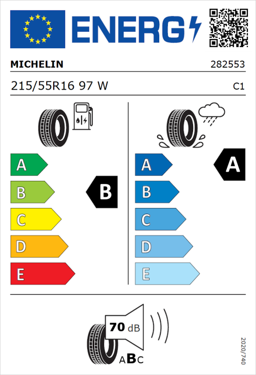 Tyre Label for Michelin Primacy 4+ 215/55R16 97W