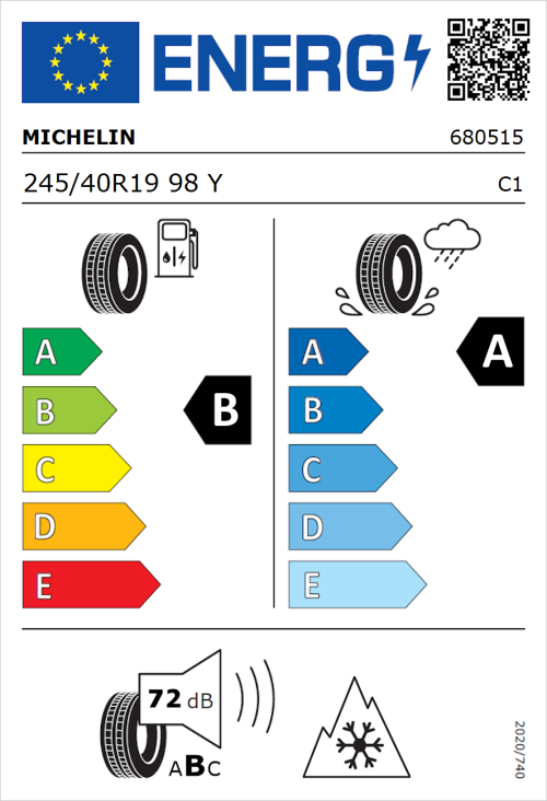 Tyre Label for Michelin CrossClimate 3 245/40R19 98Y